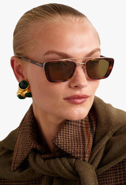 Scales - Rectangular Sunglasses In Tortoiseshell Effect Acetate And Gold Metal - GLAM MODA